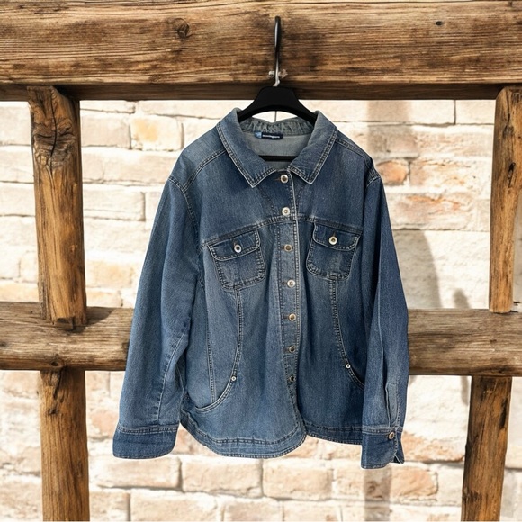 PENNINGTONS Jean Jacket Womens 3X Denim Blue Casual Button Up Plus Size - Picture 1 of 12